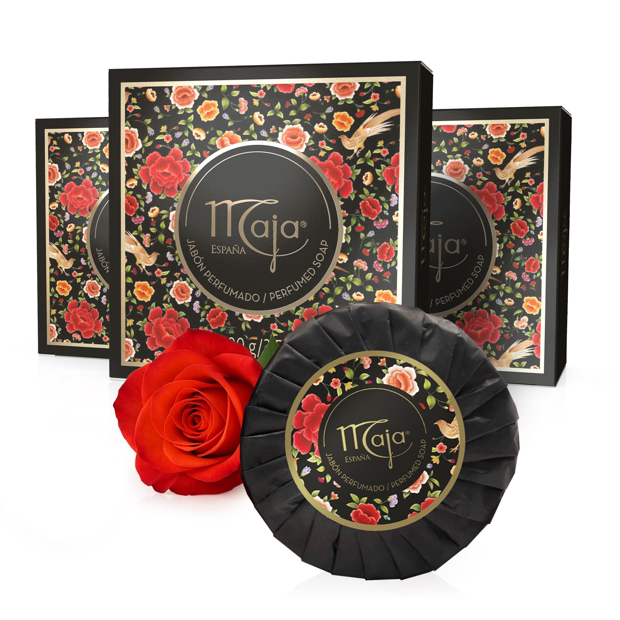 Maja Maja, Classic Soap Perfumed Soap Round and Luxurious Round Soap to Clean and Moisturize your skin Leaves Skin Beautifully Scented and Soft 3Pack of 3.5 Oz Bar Soaps, Rose, 3 Count, (Pack of 3)