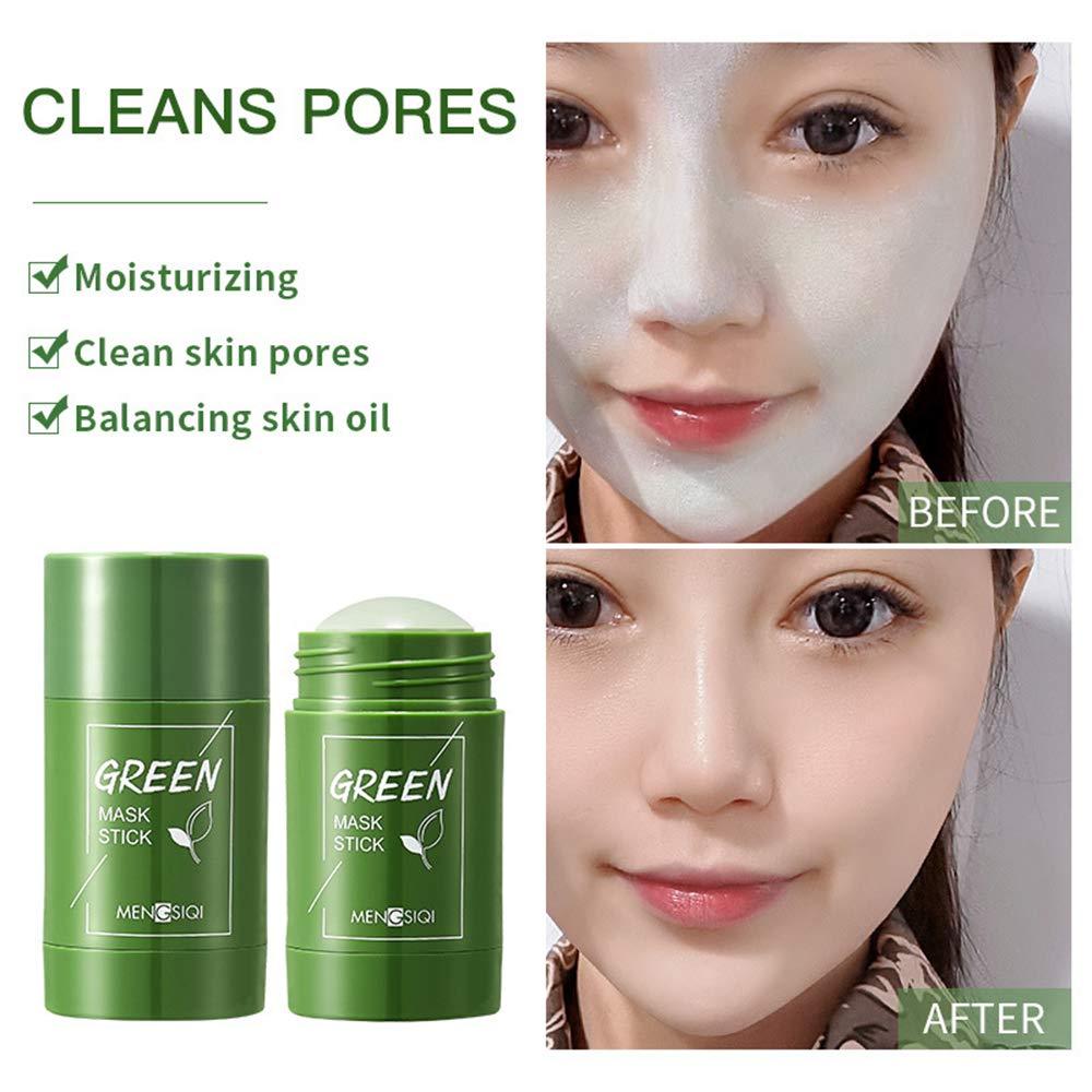 N\W Green-Tea Purifying Clay Stick Mask - Oil Control Anti-Acne Eggplant Solid Fine, Moisturizes and Controls The Oil, Acne Clearing, Blackhead Remover, Improves Texture of The Skin, Green,Purple