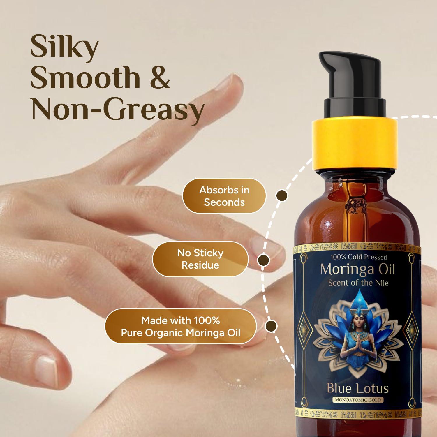 ZP.TECH ZP.TECH Pure Organic Moringa Oil with Blue Lotus Flower & Ormus Gold Hydrating & Anti-Aging Oil for Skin, Hair & Nails Premium 100% Cold Pressed Moringa Seed Extraction, Nourishes & Hydrates Skin