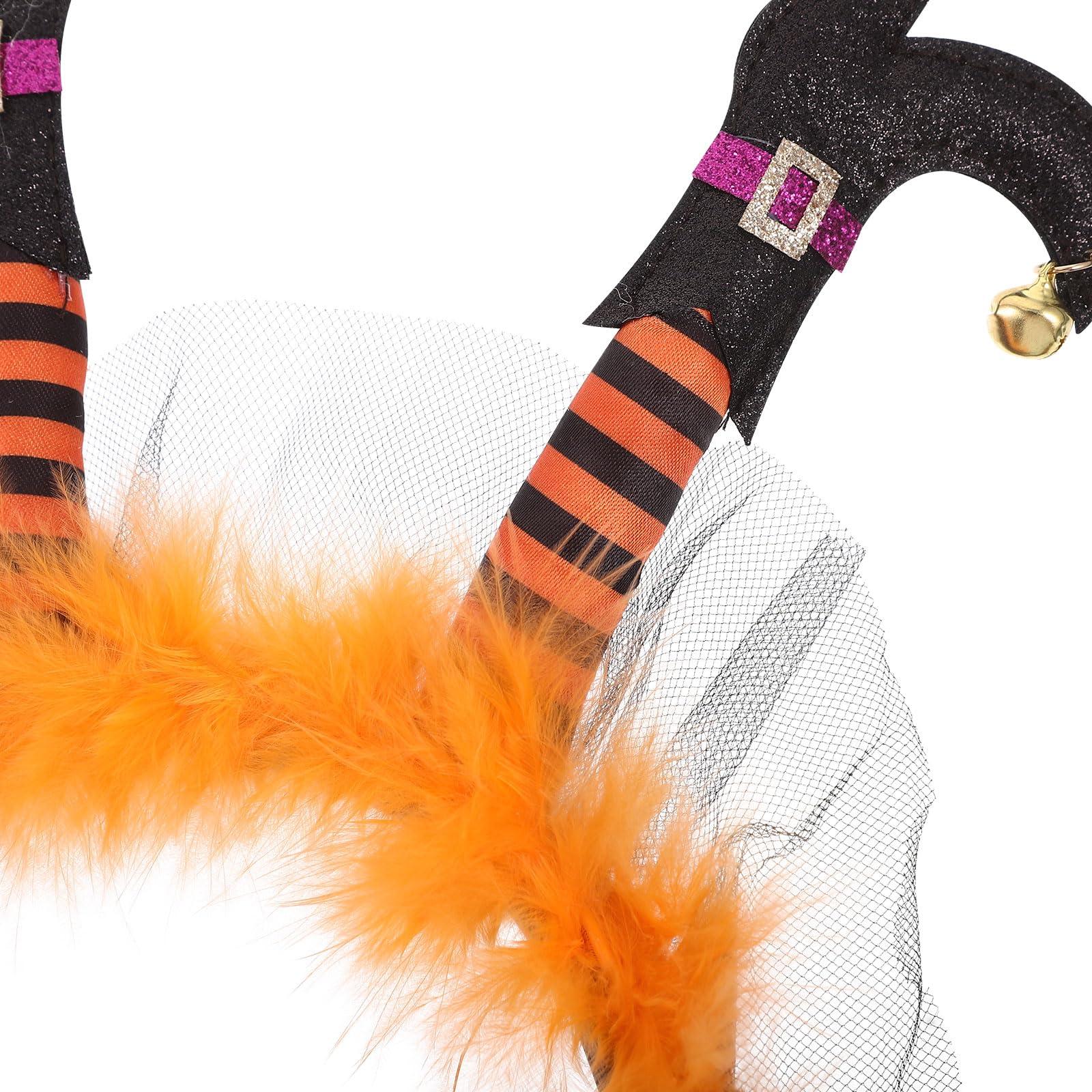 LOGOFUN LOGOFUN Halloween Witch Foot Headband Unique Witch Legs Hair Band Halloween Cosplay Headband for Costume Dress up Party - Orange