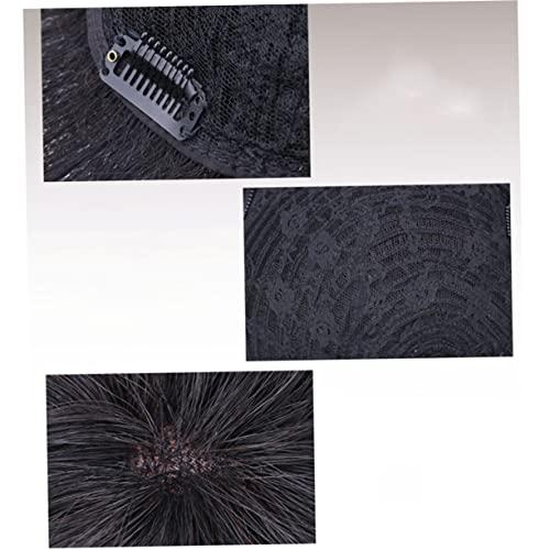 SOLUSTRE SOLUSTRE Mens Wig Short Hair Mens Hair Replacement Wigs Men Black Wig Male Bald Patch Overhead Replacement Wigs Black