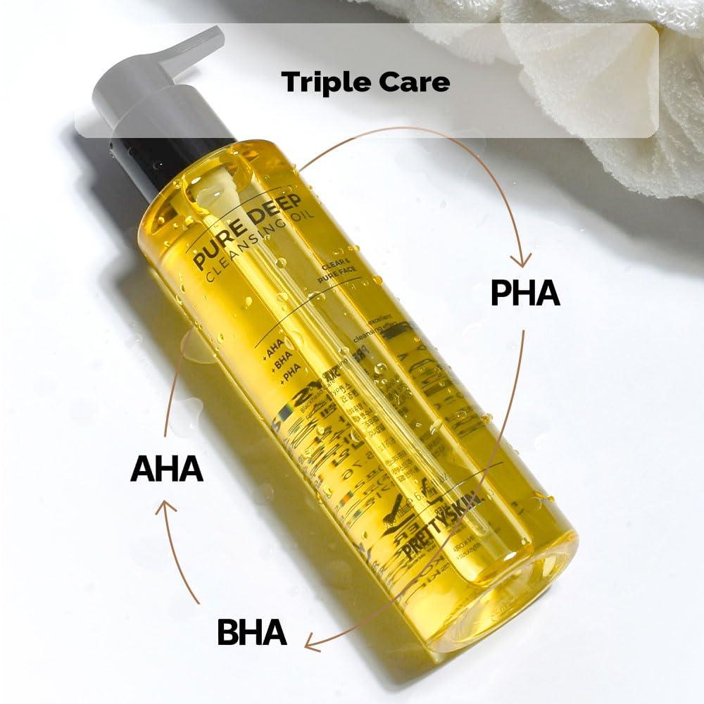PS. PS.PRETTYSKIN AHA BHA PHA Pure Deep Cleansing Oil for Face 6.76fl.oz.(200ml) korean cleansing oil, Blackhead Care, Pore cleansing oil
