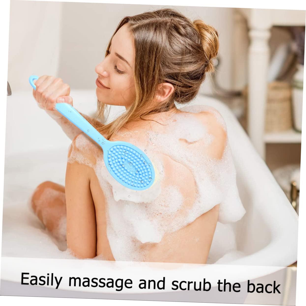 MERRYHAPY MERRYHAPY Silicone Bath Brush Back Scrub Brush Body Wash Scrubber Shower Brush Cleaning Brush Back Scrubber for Shower Bath Body Brush Back Brush for Shower Handle Blue