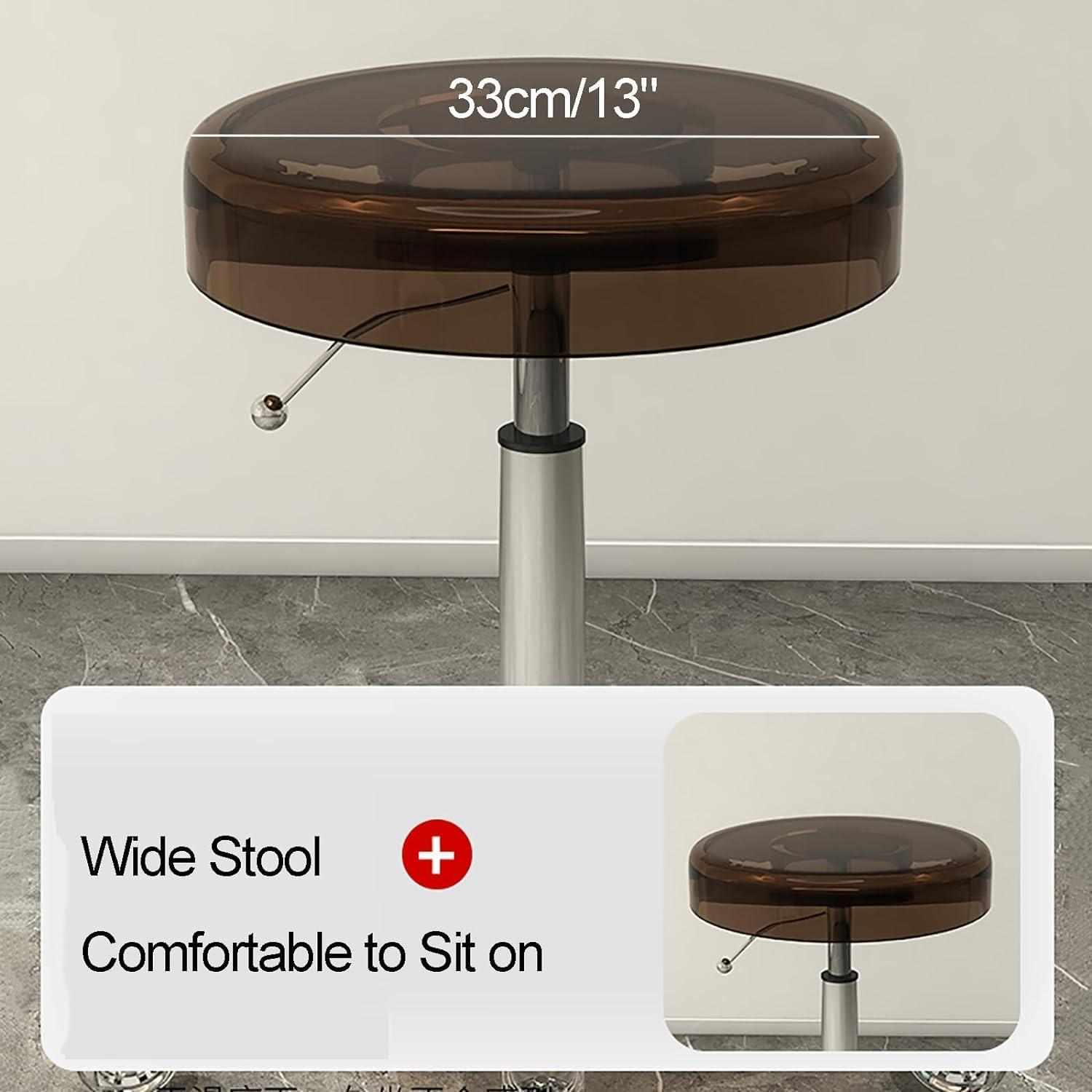 SUZEPER Acrylic Rolling Salon Stool,Round 360Rolling with Wheels Salon Stool,Lifting Wheel and Acrylic Base Height Salon Stool,Adjustable Duty SPA Salon Stools,for Medical Esthetician Studio Salon Stools