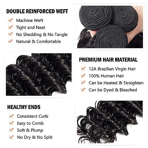 YOCYTU 12A Deep Wave Human Hair Bundles 18 Inch Brazilian Deep Wave Curly 1 Single Bundles Human Hair 100% Unprocessed Virgin Remy Wet and Wavy Human Hair Weave Bundles Deals Natural Black