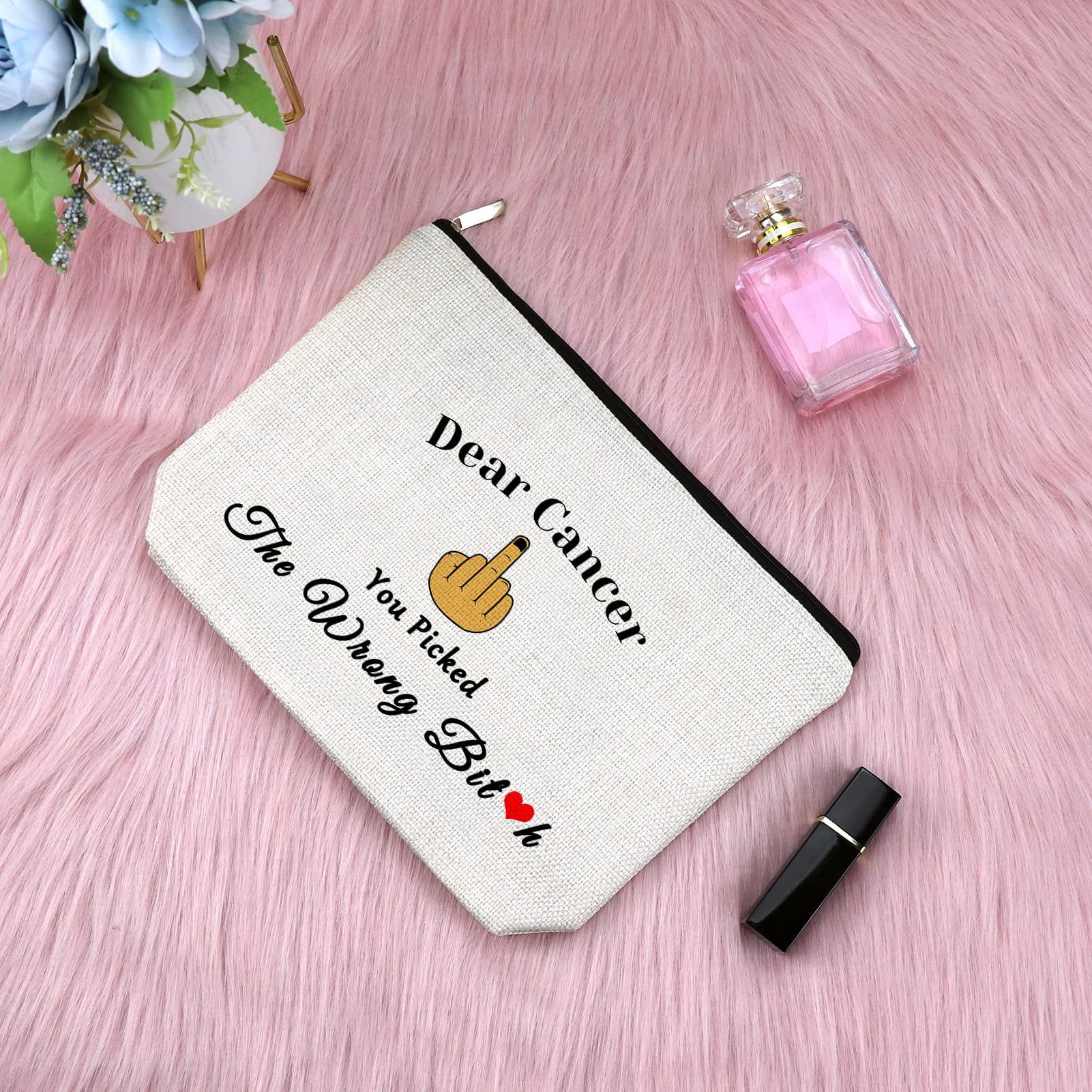 Sfodiary Cancer Awareness Gift for Women Makeup Bag Cancer Fighter Survivor Gift Cancer Gift for Chemo Patient Chemotherapy Gift for Women Recovery Gift Christmas Inspirational Gift Travel Cosmetic Bag