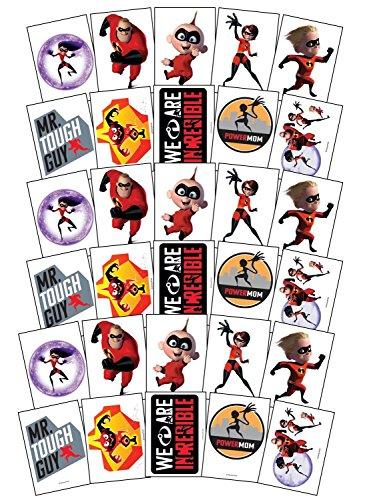 Incredibles Large Incredibles 2 Temporary Tattoos - 3.5" x 2.5" - Featuring Mr. Incredible, Elastigirl, Violet, Dash and Jack Jack, 30 pcs for Party Favors/Party Activity/Goodie Bags
