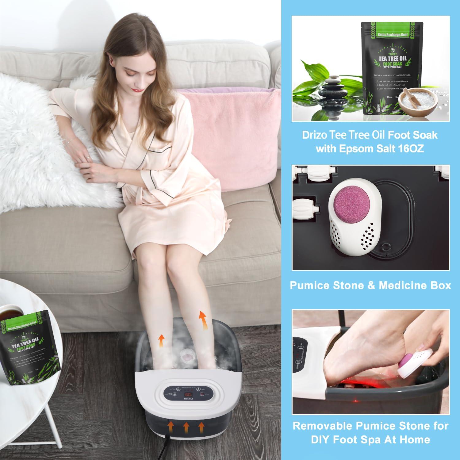 drizo drizo Foot Spa Bath Massager with Heat, Vibration, Temp Control, Bubbles, Epsom Salt and Red Light,Foot Soaker with 22 Massage Rollers,Foot Bath Massager for Relax,Gray