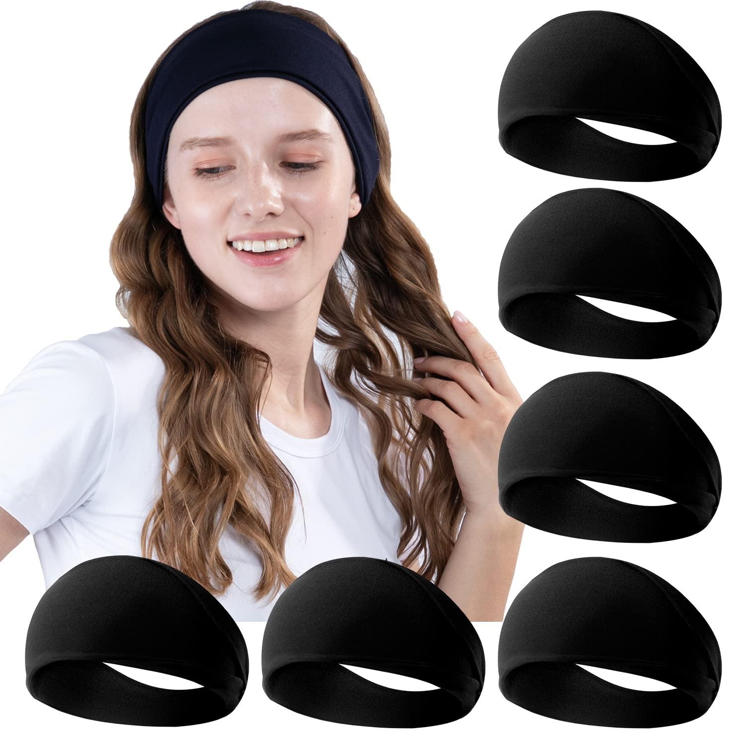 RITOPER RITOPER Black Workout Yoga Headbands for Women,6 Pack Wide Elastic Thick Headbands for Running Athletic, Non Slip Stretchy Sweat Head Bands Hair Bands (Solid Headbands)