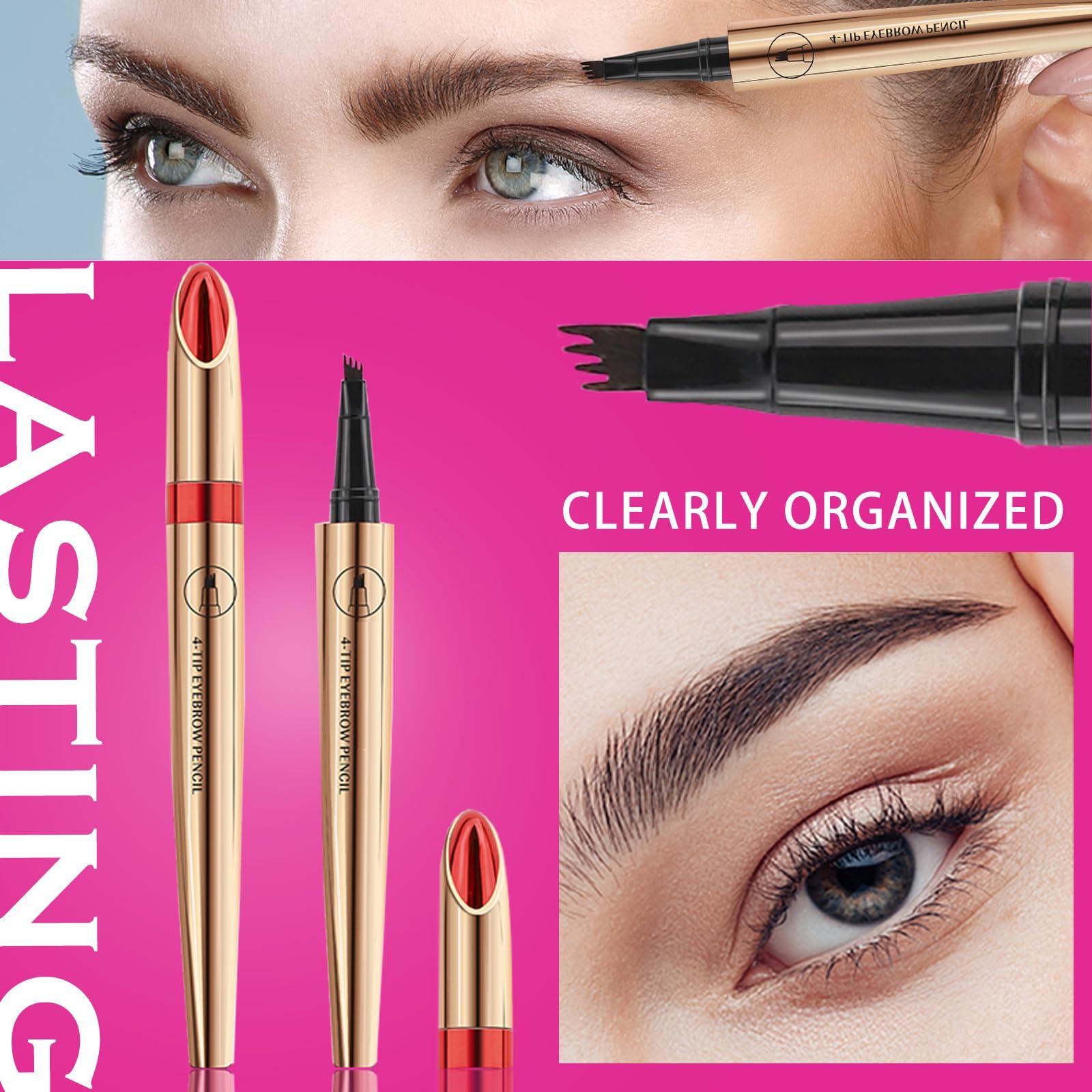 Lalasani Eyebrow Pencil with 4 Micro-Fork Tip Precision Application Waterproof Smudge-Proof 24H Long-Lasting & Easy Glam Look Eyebrow Pen - 4# Black