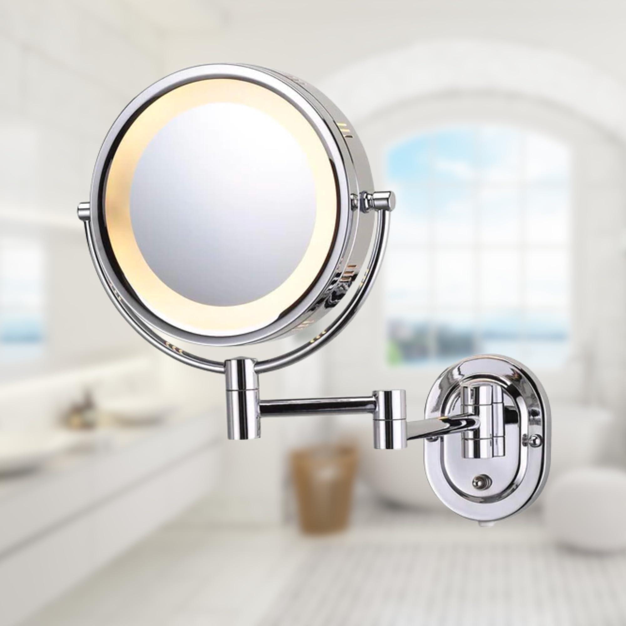 Jerdon JERDON Wall-Mounted Chrome Makeup Mirror with LED Lighting  5X-1X Magnification & 14 Extension - Direct Wire - Model HL65CD
