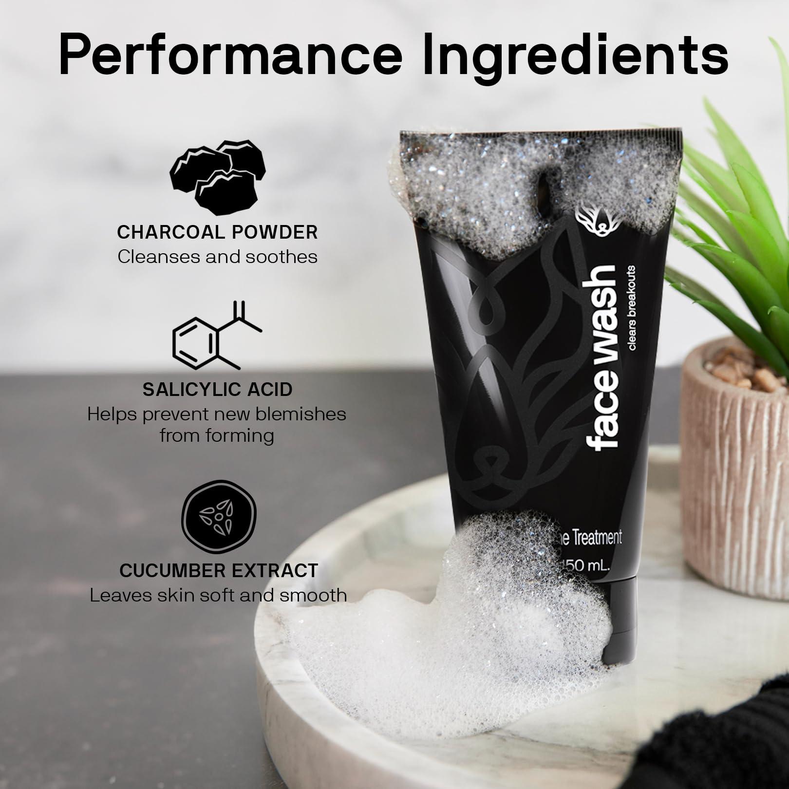 Black Wolf Black Wolf Charcoal Powder Body Wash for Men & Charcoal Powder Face Wash Facial Cleanser Bundle