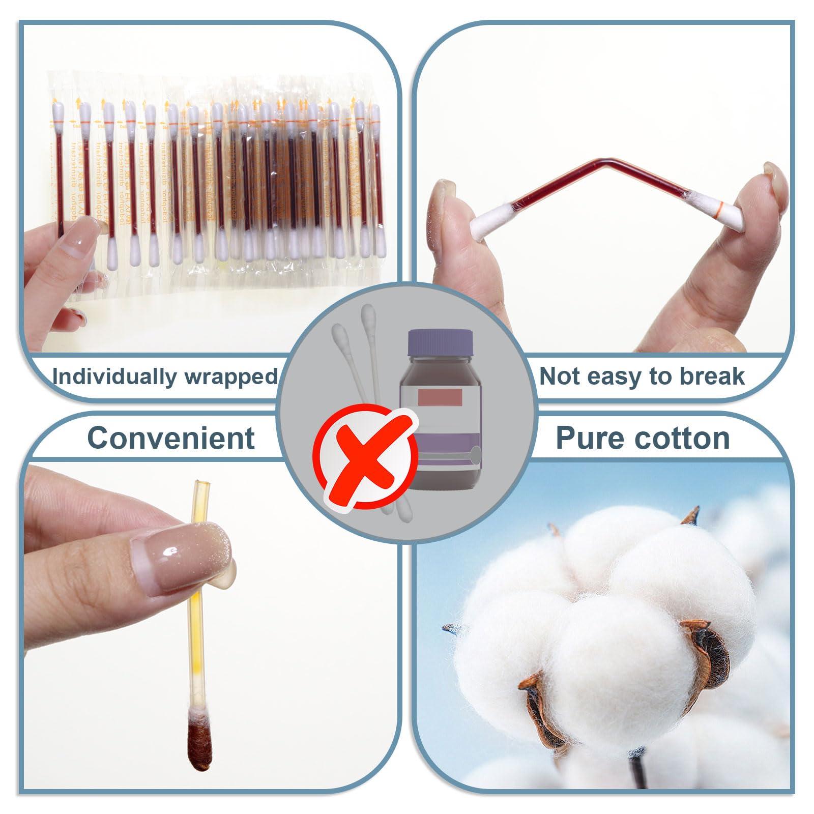 RSQAZQ Disposable Iodine Cotton Swabs, Individually Wrapped Medical Iodophor Swabsticks Bulk, Povidone Wound Iodine Qtips Cotton Buds First Aid Kits for Nasal Ears Bruise Care, Travel Outdoor (White 400)