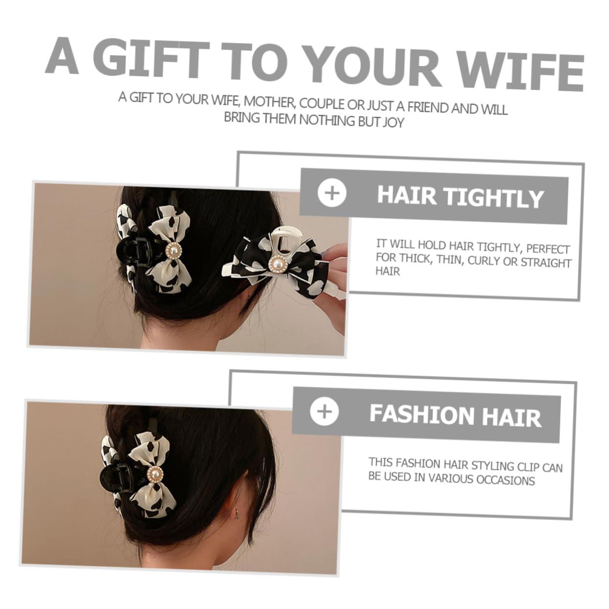 CIMAXIC Pearl Cow Print Hair Bow Claw Clip Stylish Hair Teeth Clamp for Women and for Ponytails and Everyday Hair Accessories