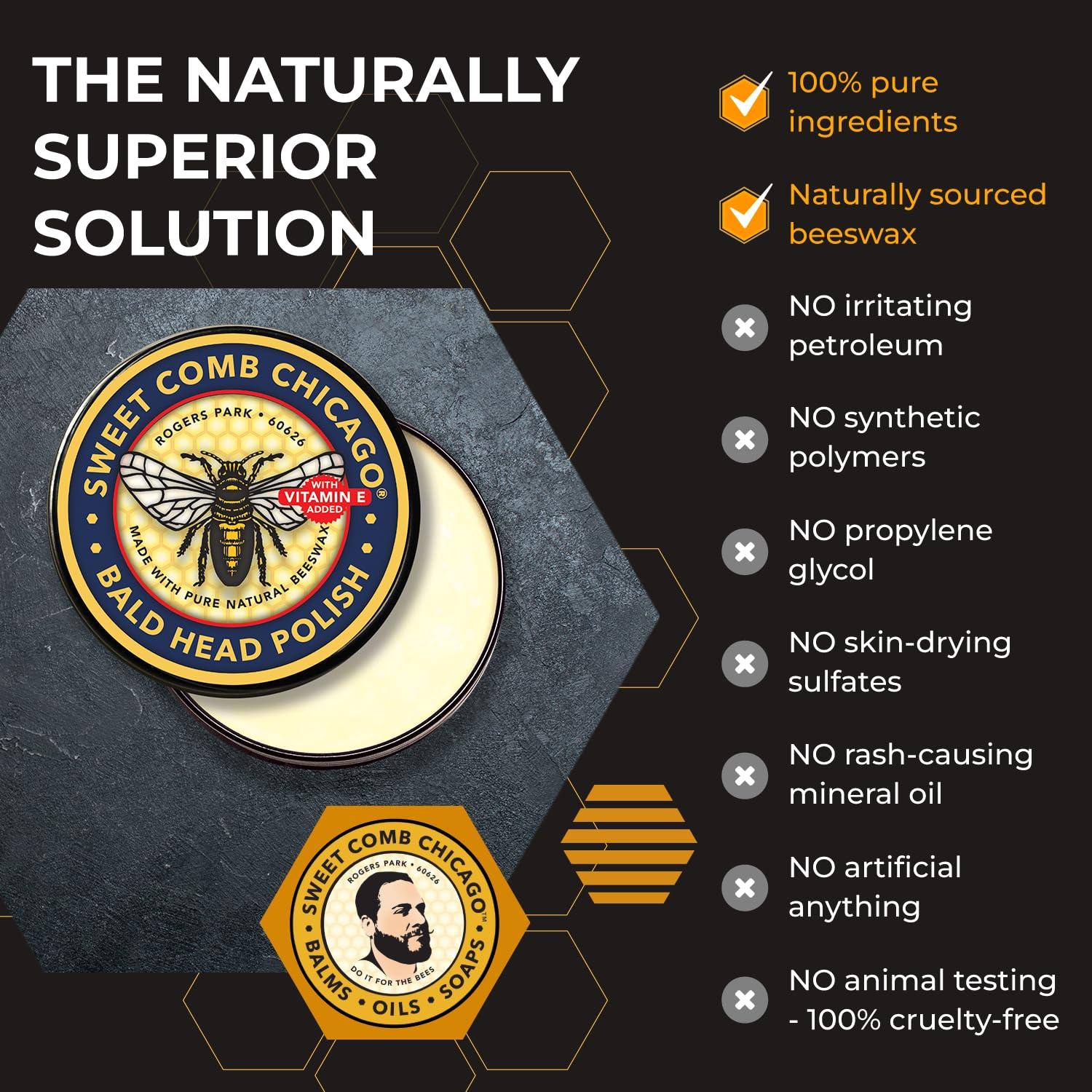 Sweet Comb Chicago Sweet Comb Chicago Bald Head Polish: Mens Aftershave Polish for Men, Waterproof Moisturizer for Bald Heads, Great for Father\'s Day, Christmas, Holiday, (2.0 oz) Travel Size