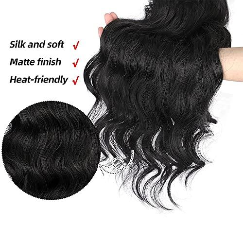 YePei Natural Black Body Wave Real Human Hair Ponytail Extension for Black Women Wrap Around Long Clip in Wavy Pony Tail Hair Piece Extensions Remy Hair (18 inch 120g, body wave ponytail)
