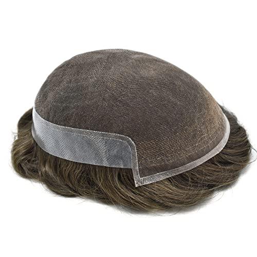 Generic Mens toupee Natural Hairline Bleach Knots Front Lace with Pu Hair System For Men Human Hair Piece