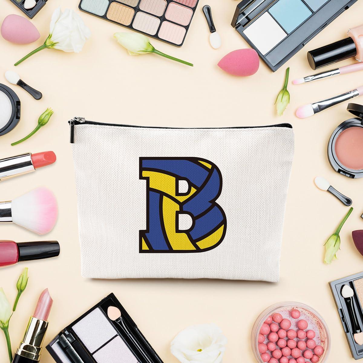 LONGXIN LONGXIN Volleyball Gifts Initial A-Z Personalized Makeup Bag Monogrammed Cosmetic Bags Toiletry Pouch Volleyball Lovers Gifts for Teen Girls Women Friends Coach Players Volleyball Team Gifts (B)