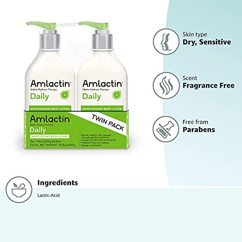 AmLactin AmLactin Daily Moisturizing Lotion for Dry Skin 7.9 oz Pump Bottles (Twin Pack) 2-in-1 Exfoliator-Body Lotion with 12% Lactic Acid, Dermatologist-Recommended (Packaging May Vary)