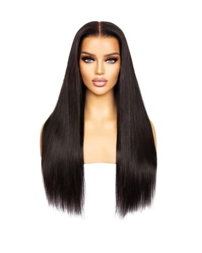 CBWIGS Cbwigs Brazilian Remy Natural Straight 360 Lace Frontal Wig Human Hair with Pre-Plucked Hairline (18 inch 160% Density, Natural Black)