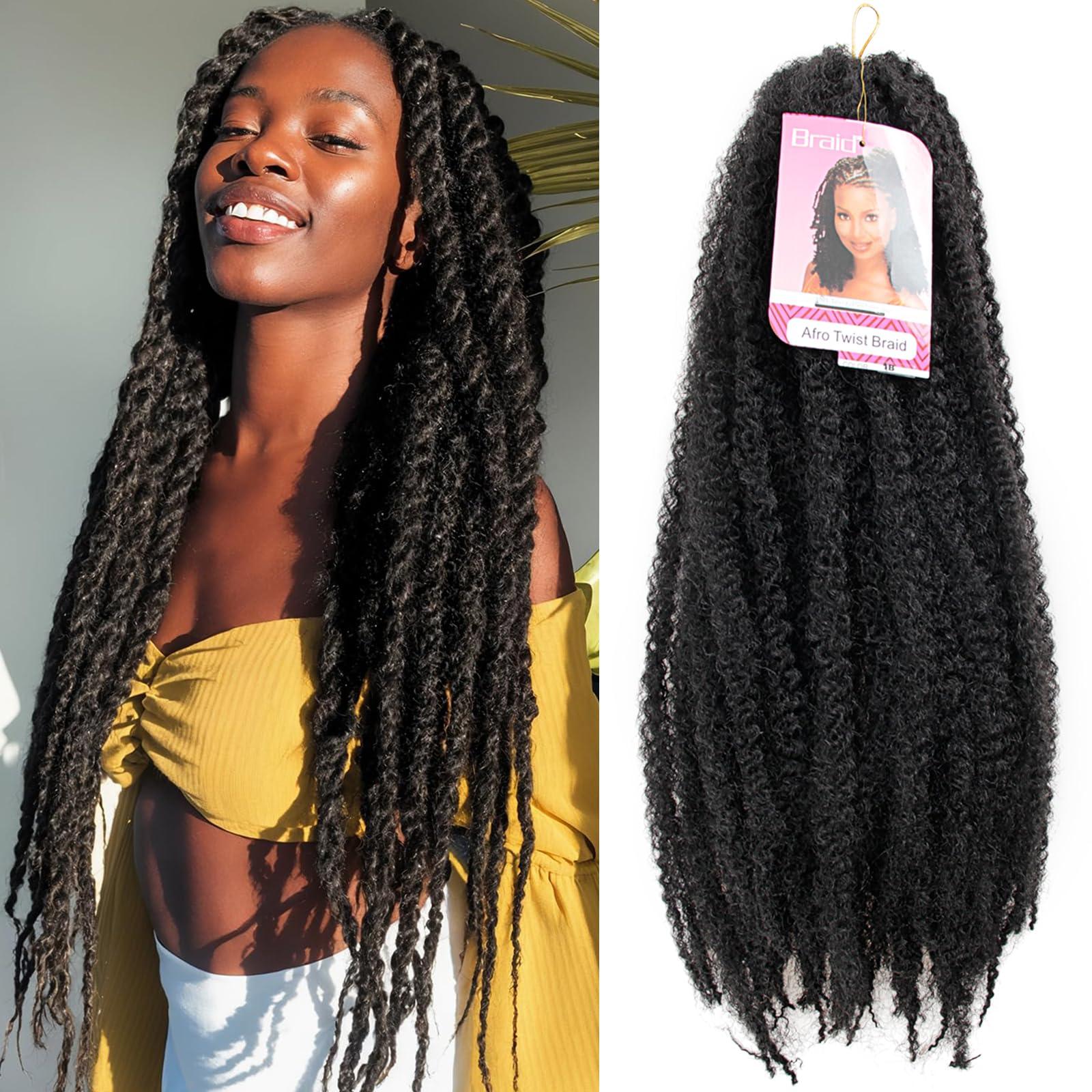 BYKSVIOC Afro Kinky Twist Crochet Hair Braids Marley Braid Hair 24inch Senegalese Curly Crochet Synthetic Braiding Hair (6Packs,#1B)