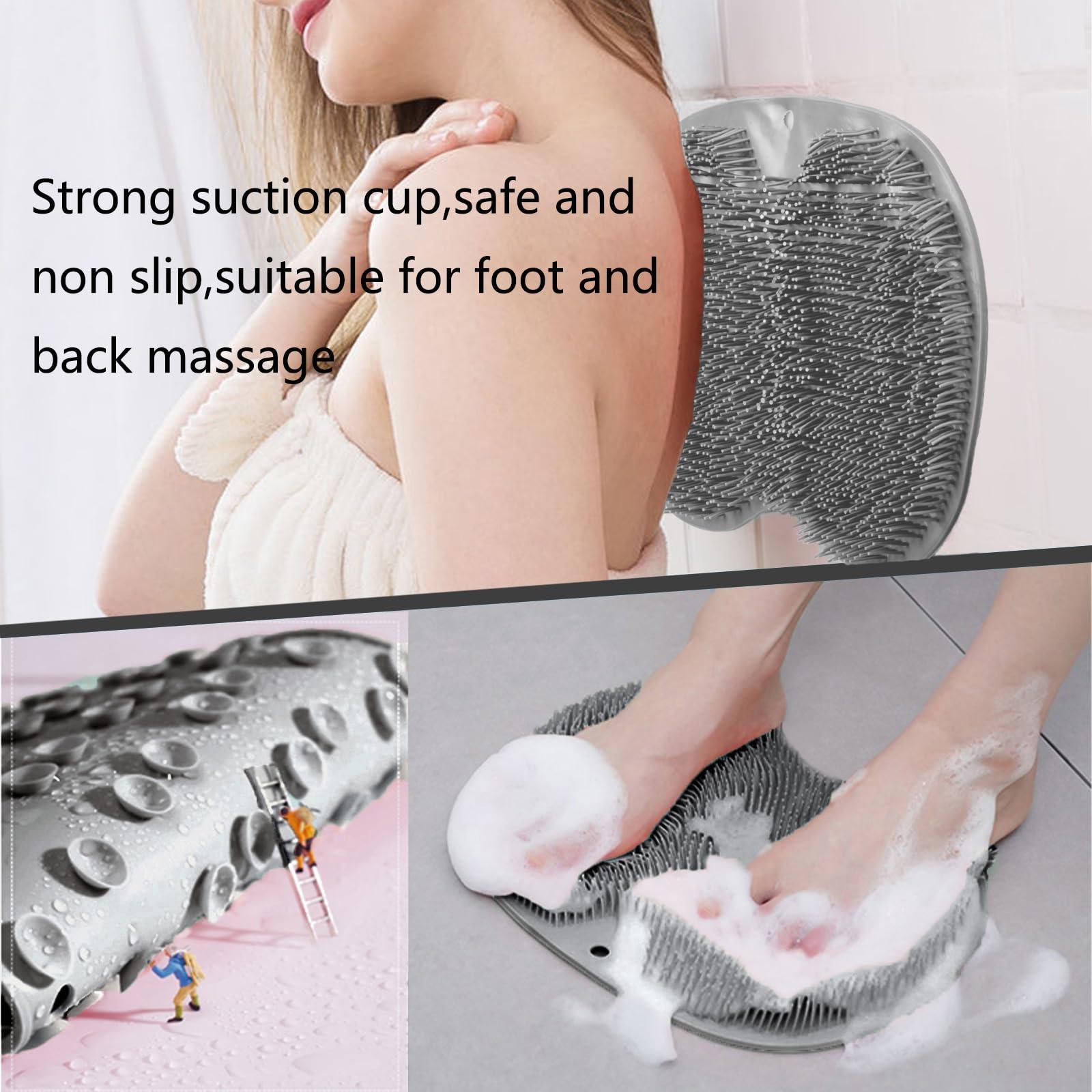 Easkite Shower Foot and Back Scrubber Mat,Wall Mounted Shower Foot Scrubber with Suction Cups,Exfoliating Silicone Massage Foot Cleaner for Shower(Grey)