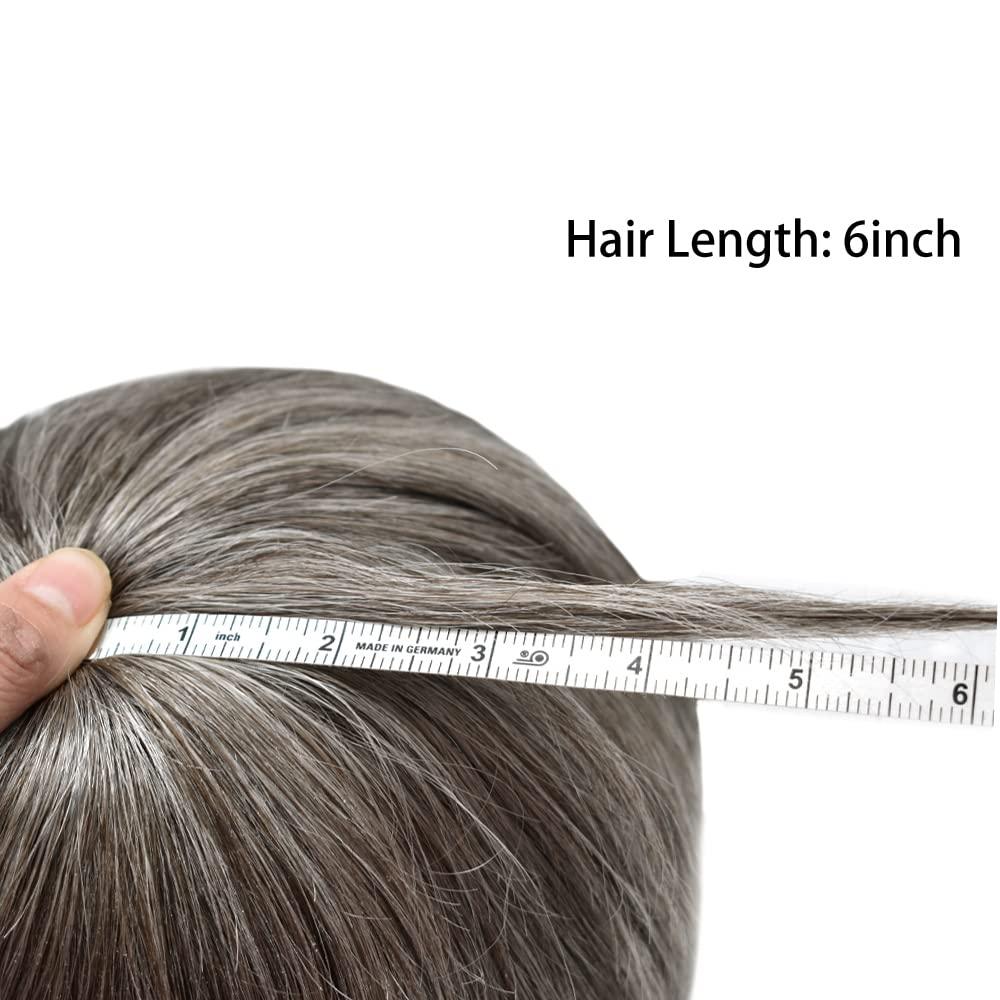 Hair Wonders Hair Wonders Toupee For Mens Hair Piece Real Human Hair Full Poly Skin Mens Toupee Hair System For Men Hairpiece For Men PU Protesis Capilar 6x8Medium light density#360 3# DARK BROWN+60% GREY