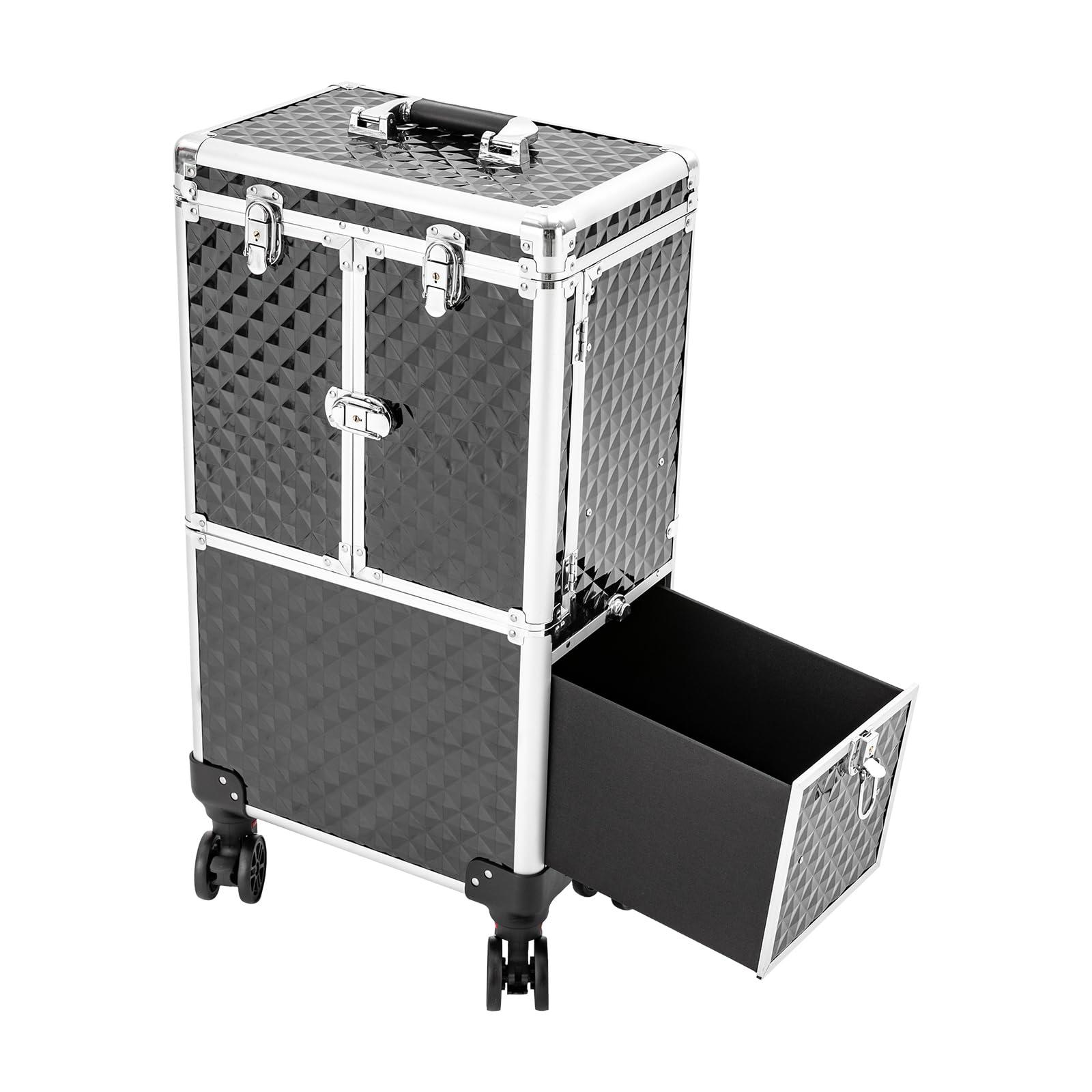 TOWOHIPPKI TOWOHIPPKI Professional Makeup Train Case, Multi-functional Cosmetic Case, Large Capacity Cosmetic Luggage Trolley Rolling Makeup Train Case for Nail, Aesthetic Supplies