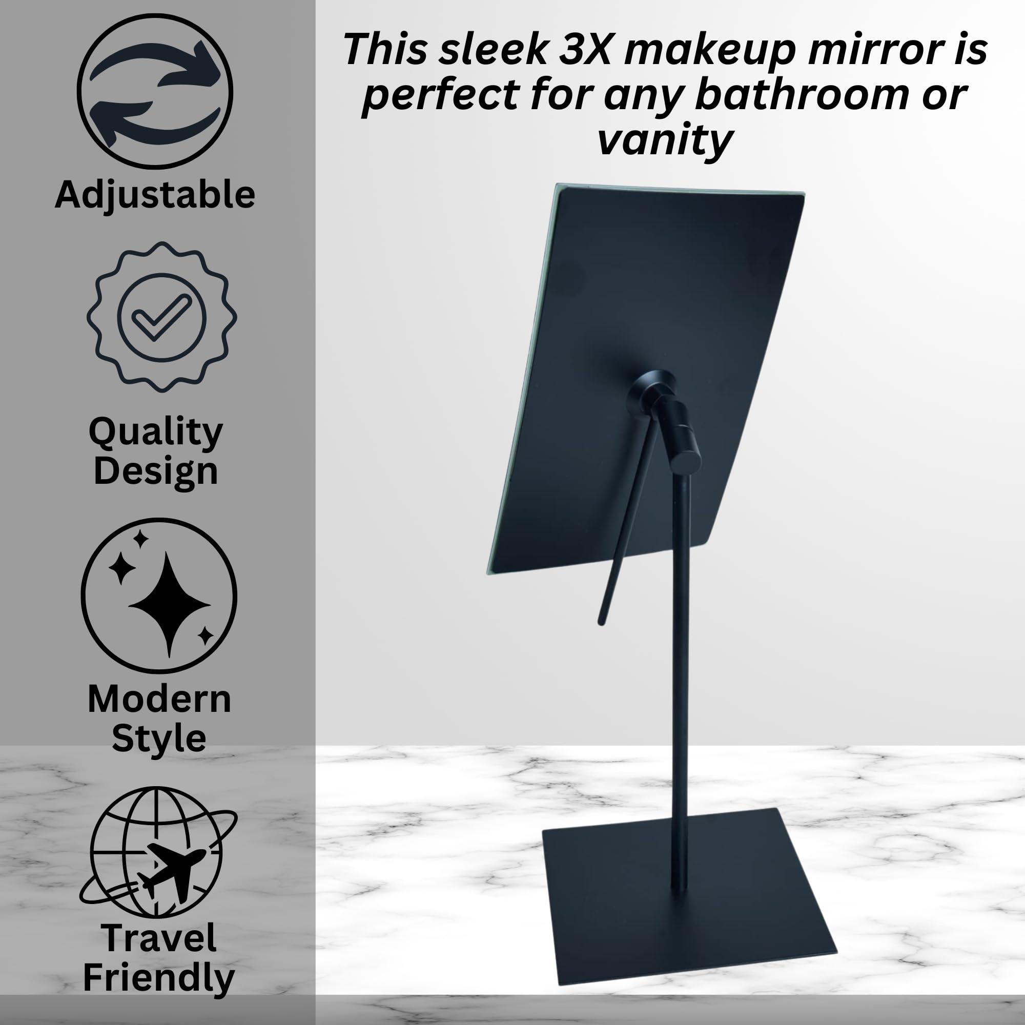 Jerdon JERDON Rectangular Tabletop Makeup Mirror - 3X Magnification with Polished Stainless Steel Finish - 5-inch by 8-inch Vanity Mirror  Pivot Adjustment - Model JP358C