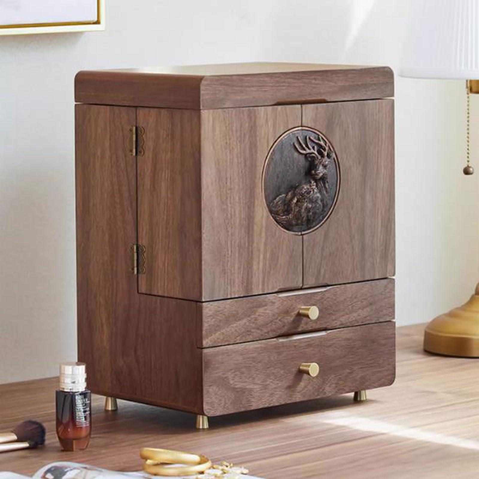 CLoxks makeup organizer Wood Makeup Cosmetic Storage Organizer Box Cabinet with Drawers and Makeup Mirror, Multi-Function Cosmetic Large Capacity Make up Shelf Cosmetics Organizer Box, for Skincare, Lipstick