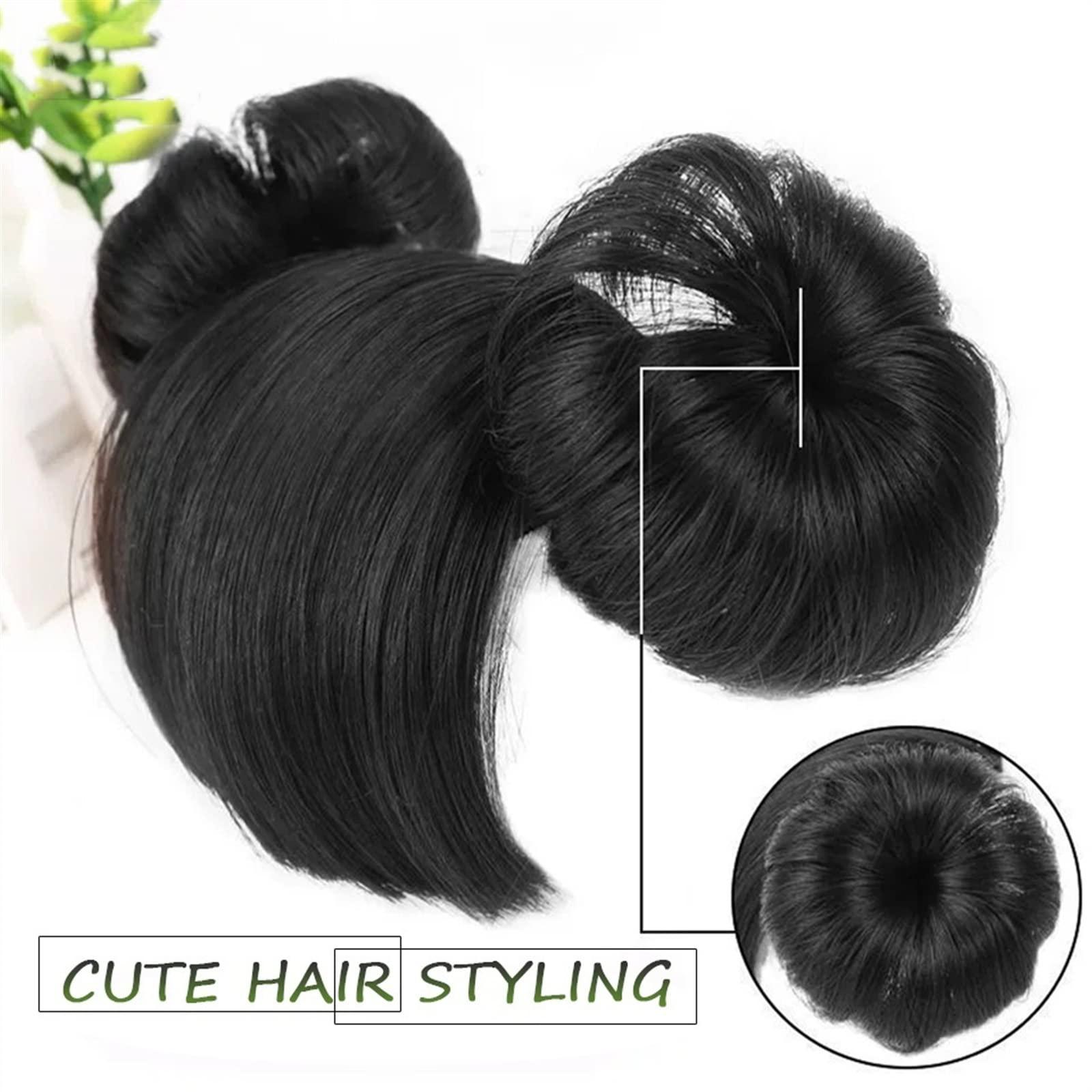 SISWIM Messy bun hair pieces for women Kids Bun Hair Pieces with Hairband, Synthetic Hair Chignon with Bangs, Fashion Kids Cat Ear Headband Bun with Bangs, Kids Wig Accessories Chignon Hair Extensions Bun