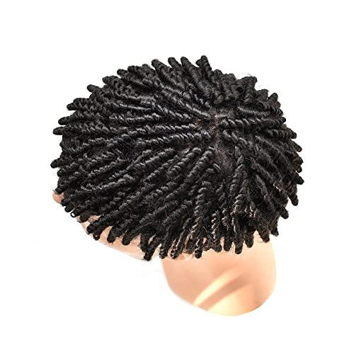Generic Afro Kinky Twist Crochet Braids Hair for Black Men 8X10 African American Human Hair System Replacement Afro Toupee for Black Men All PU Injected Poly Thin Skin Hair Piece Mens Wig 6MM-6\",1B# Off Black