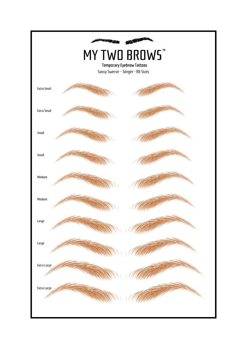 My Two Brows (10 pairs) Ginger Temporary Eyebrow Tattoo - Small Size - Waterproof & Smudgeproof - Sassy Swerve Style Eyebrow Stickers - Sheet Lasts up to 30 Days - Won't Work on Existing Brows