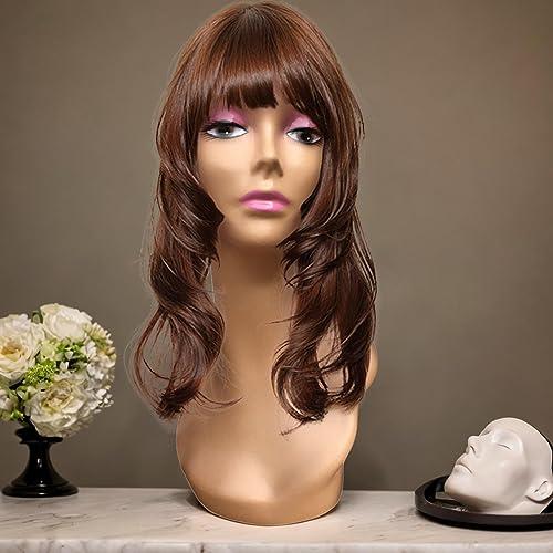 Generic Female Wig Head Mannequin Wig Display Model Long Neck with Makeup Smooth 19inch Manikin for Wigs Making Styling Hairpieces, Style B