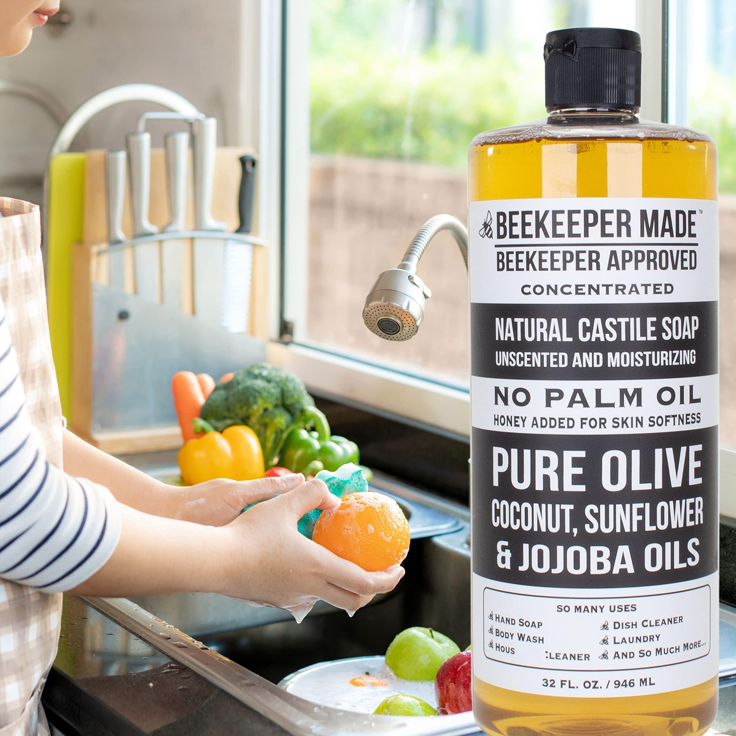 Beessential Beekeeper Made Natural Castile Soap, 32 fl oz | No Palm Oil, 8 Ingredients, Pure Olive, Coconut, & Sunflower Oils, GMO Free, For Sensitive Skin, Made in the USA (Lavender)