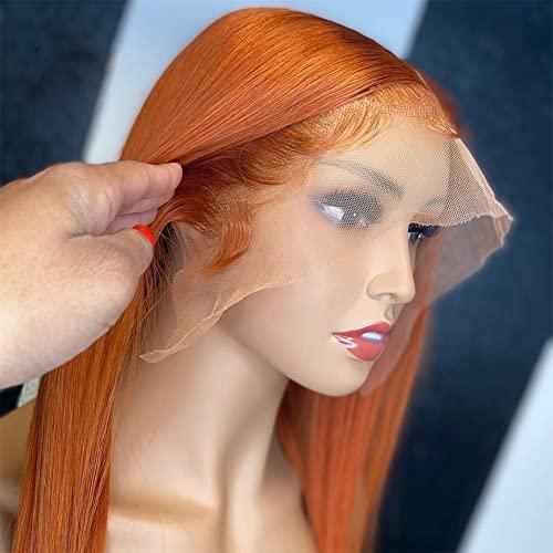 NICY NICY Orange Ginger Straight Lace Front Wig Human Hair Malaysian Bone Straight HD Transparent Lace Front 13x4 TPart Lace Wig22inch