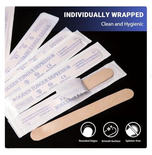 DGT Tattoo Supply DGT Wood Tongue Depressors Sterile 1 Box of 100 Count, Large Applicator Sticks, 6\" Tongue Depressors Wood Individually Wrapped for Medical Popsicle Crafts, Sterile