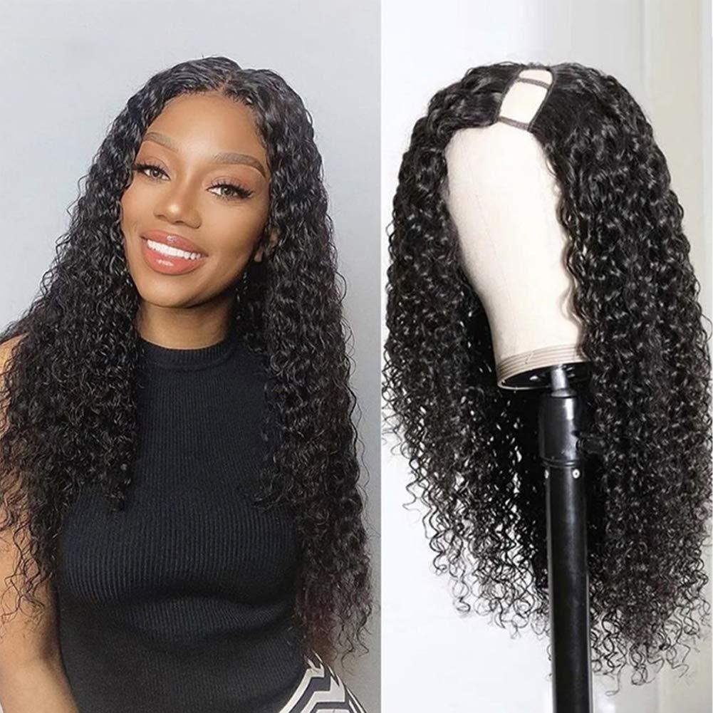 Prime Kitty Kinky Curly Upart Wig Human Hair U Part 1x4 Middle Part 1B Off Black Color Small Cap 10A Brazilian Virgin Human Hair Wigs for Black Women Sexy No Shedding Women Gifts 180% 14\"