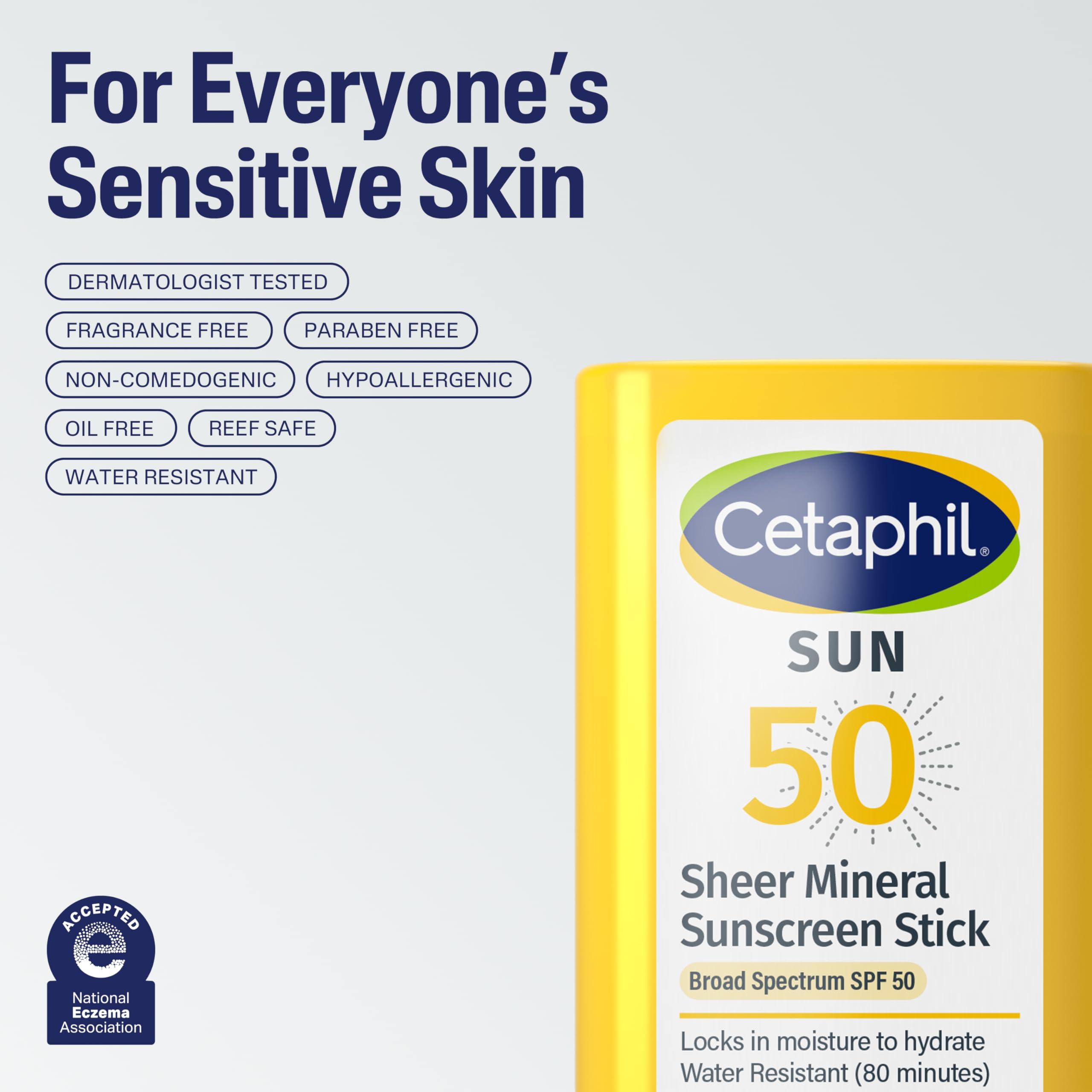 Cetaphil Cetaphil Sheer Mineral Sunscreen Stick for Face & Body, 0.5oz, 100% Mineral Sunscreen: Zinc Oxide & Titanium Dioxide, Broad Spectrum SPF 50, For Sensitive Skin