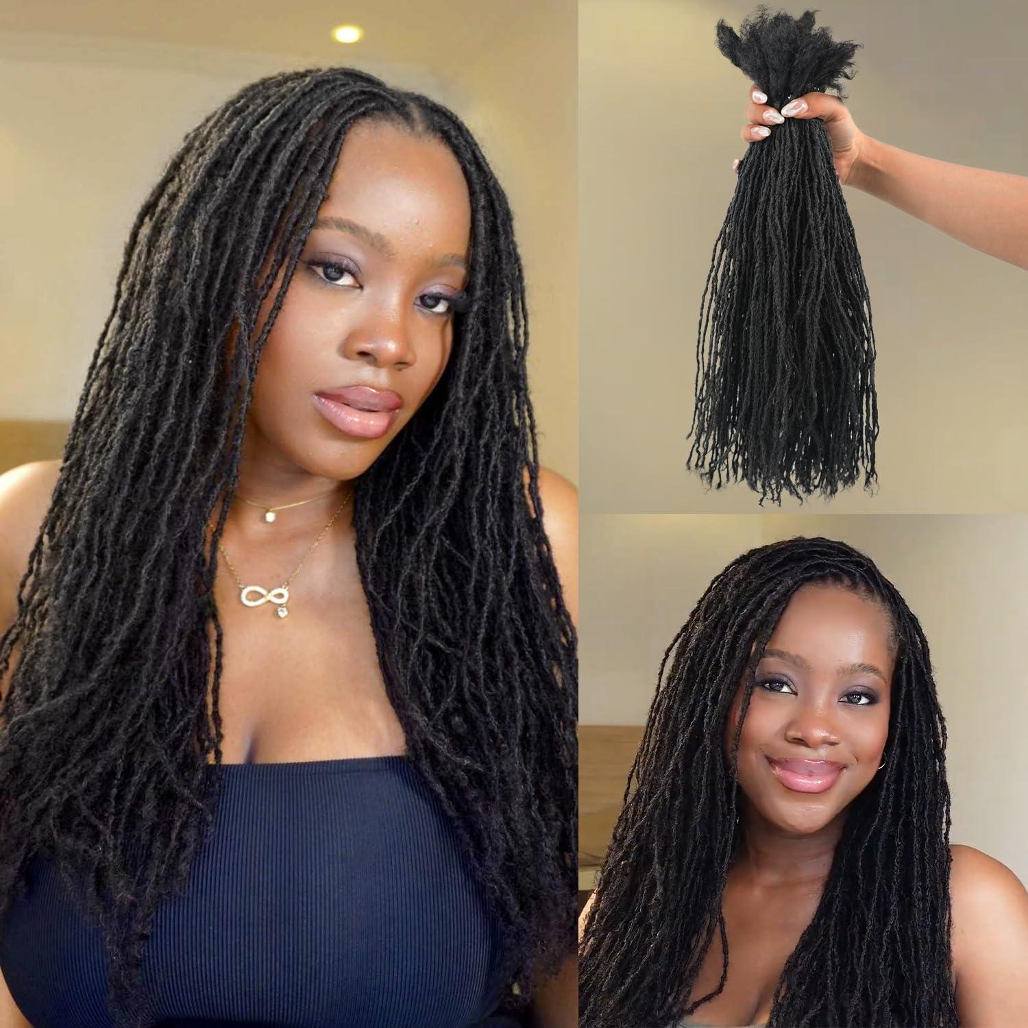 originea Originea 8-18 Inch 0.1 Thickness Curly Tips Interlocked sisters Locs 100% Real Human Hair Micro loc Extensions Permanent Dreadlock Extensions Natural Looking Locs (1B# 0.1cm, 12 Inch 70 Strands)