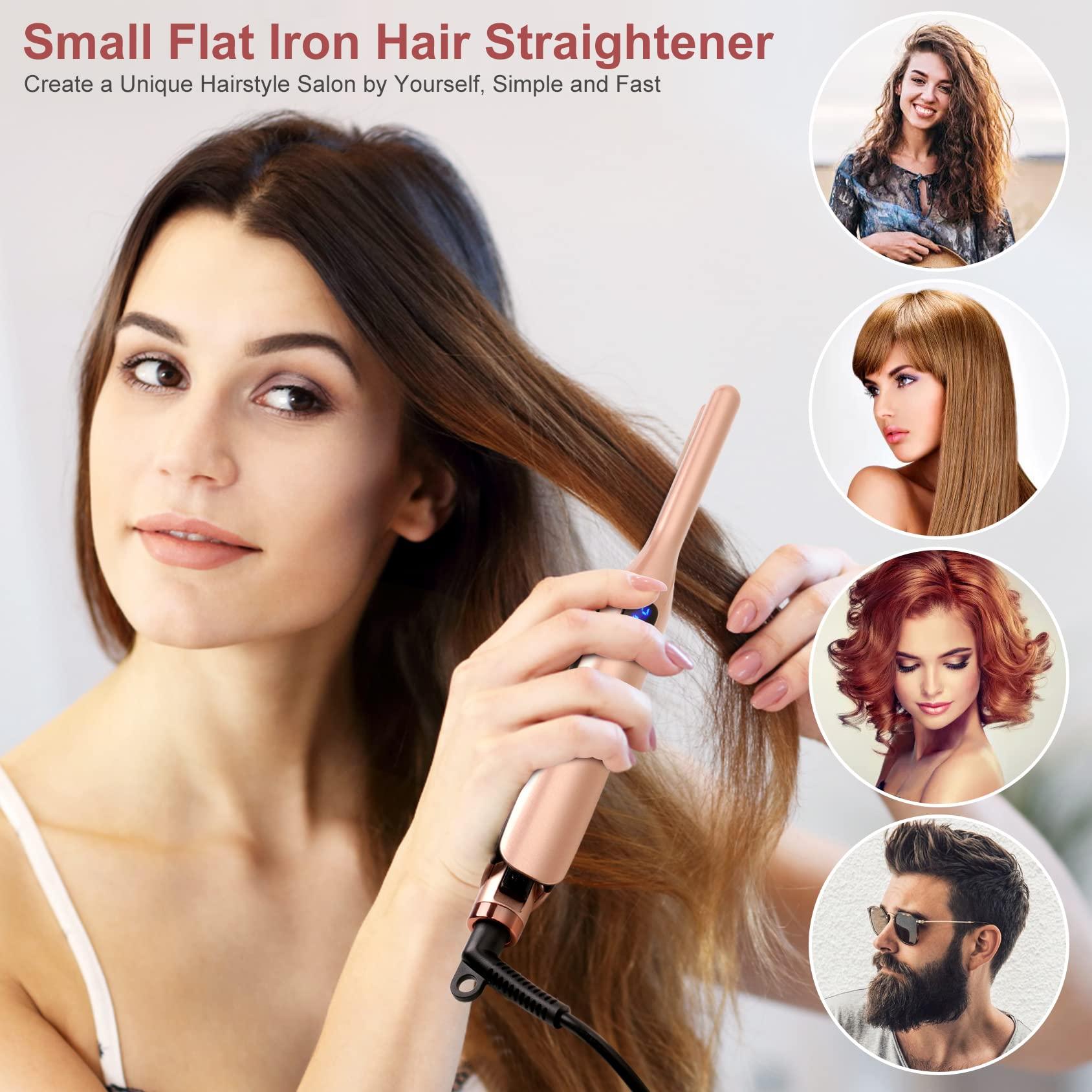 JAETON JAETON 3/10 Inch Pencil Flat Iron, Small Flat Irons for Short Hair, Beard and Pixie Cut, Mini Hair Straightener Small Ceramic with Adjustable Temperature, Include Glove