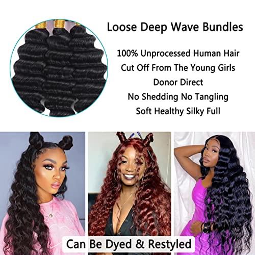 Vallbest Vallbest Bundles Human Hair Loose Deep Wave Bundles 24 26 28 30 inch Loose Deep Wave 4 Bundles Human Hair 10A Grade Unprocessed Brazilian Virgin Hair Bundles for Black Women