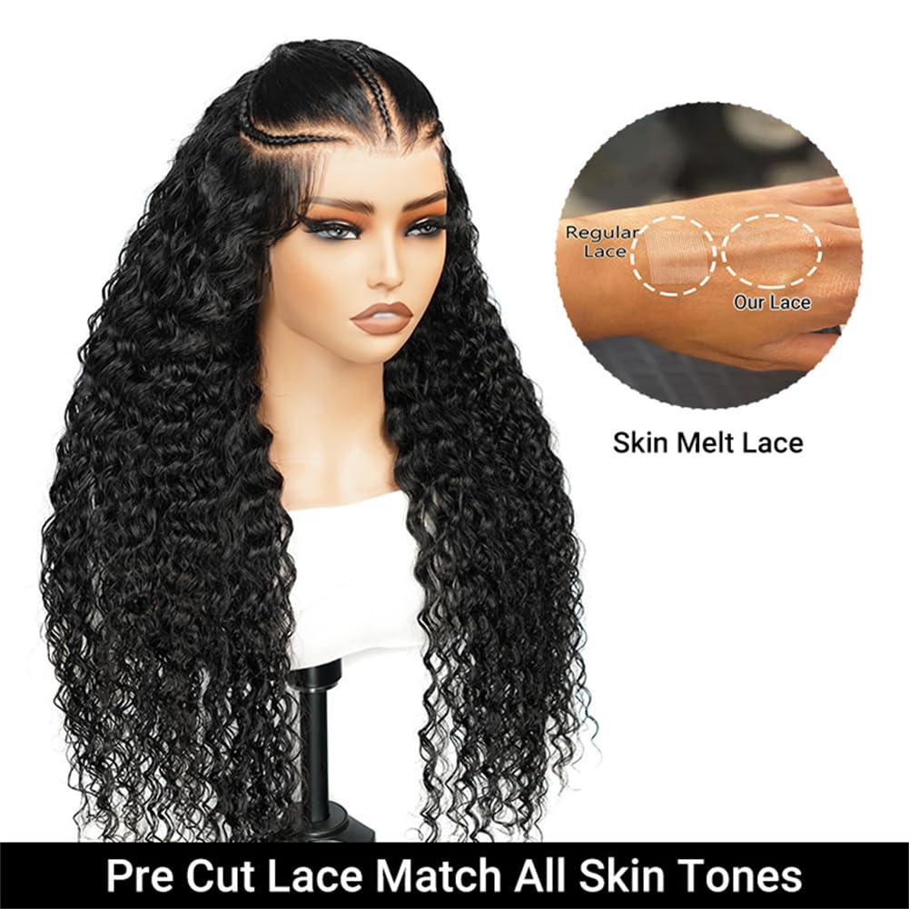 west kiss west kiss Hair Stylist Wig Pre Braided Pre Cut Ready to Go Glueless Wigs Water Wave 13x4 Lace Front Wigs Human Hair Pre Bleached 250% Density 26 Inch