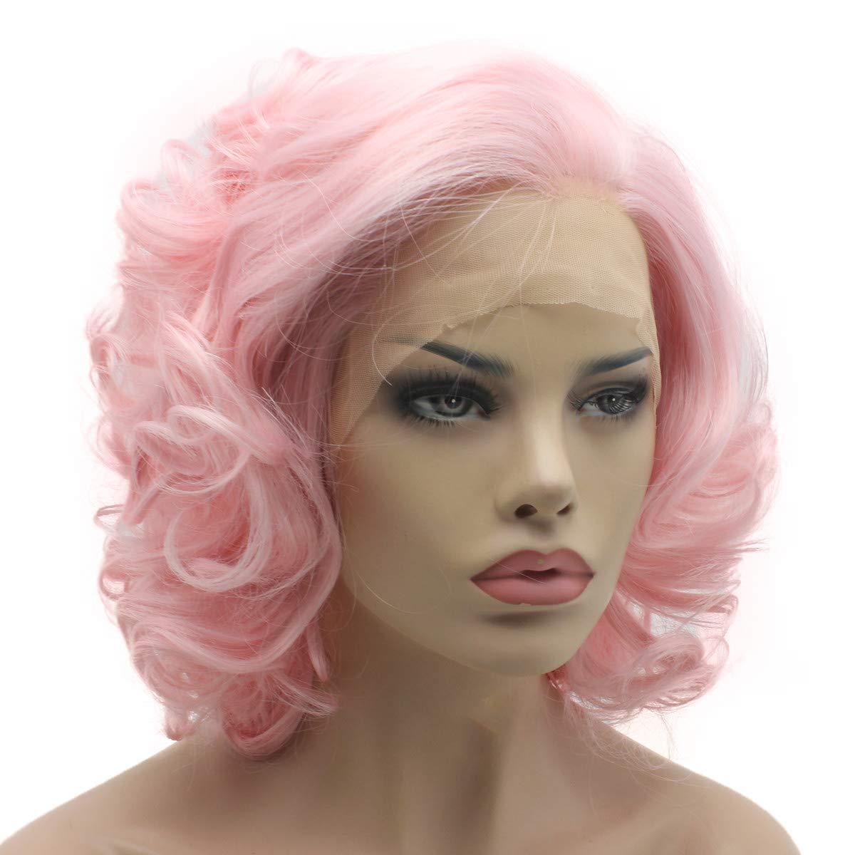 Lushy Lushy Hair short 10inch Pink Wig Heat Friendly Heavy Density Realistic Synthetic Lace Front Wig