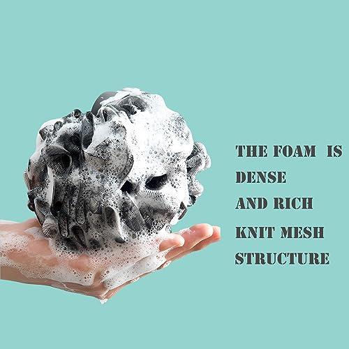 SEVENHEAD SEVENHEAD Bath Sponge Shower Loofahs, Black, 50g/Piece, Mesh Pouf Bath Scrunchies Body Wash Puff(Set of 4)