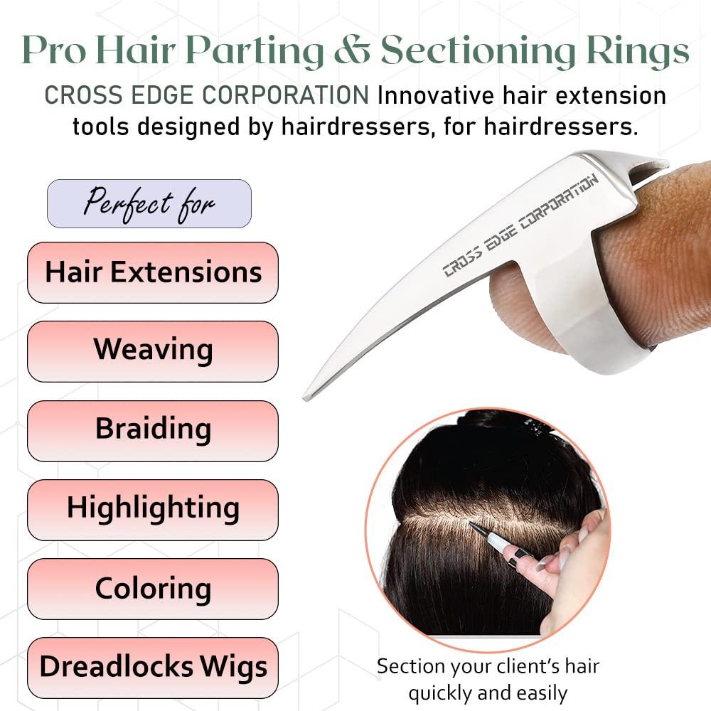 My Hair Tools My Hair Tools Hair Parting & Sectioning Ring - Stainless Steel Finger Braiding Hair Pick Tools Quick Installation of Human Hair Extensions Hair Styling Tools (Silver)