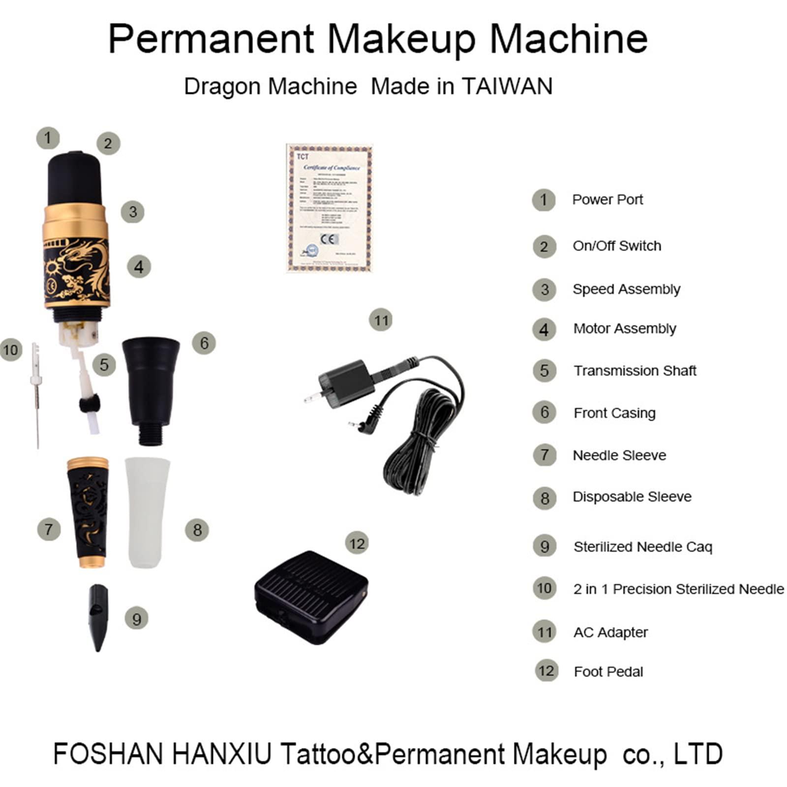 SMax SMax Professional Golden Dragon Permanent Makeup Machine Kits Taiwan Original Eyebrow Eyeliner Lip Cosmetic Tattoo Machine with Tattoo Needle,B