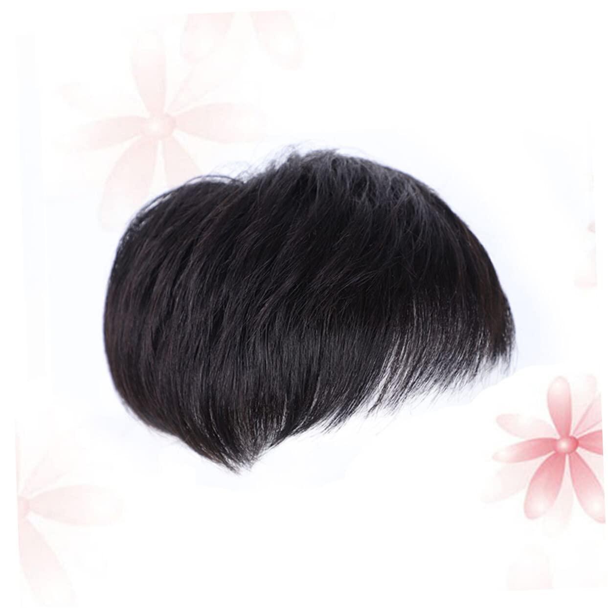 SOLUSTRE SOLUSTRE Mens Wig Short Hair Mens Hair Replacement Wigs Men Black Wig Male Bald Patch Overhead Replacement Wigs Black
