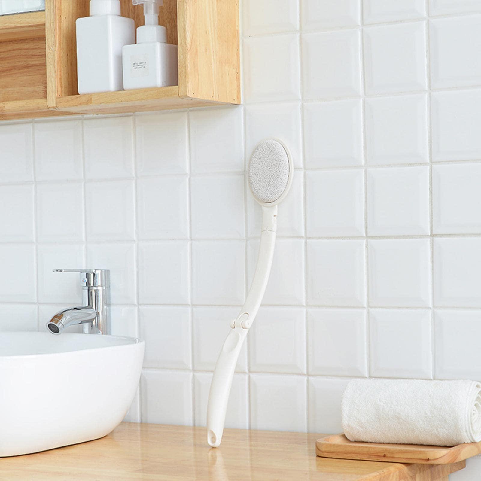 Naysku Back Scrubber for Shower - Dry Brushing Body Brush | Shower Brush with Soft and Stiff Bristles, Bath Dual-Sided 19 in Handle Back Scrubber Body Exfoliator for Wet Or Dry Brushing Swan-us