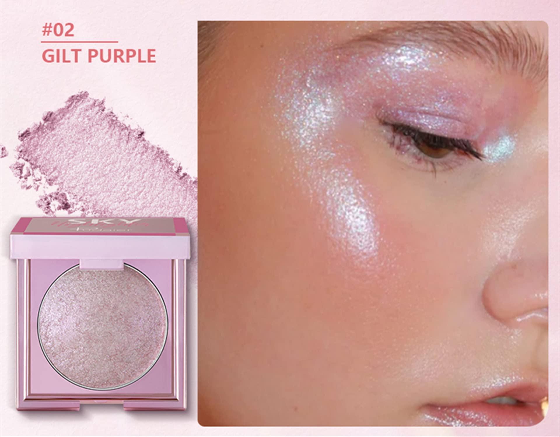 MAEPEOR MAEPEOR Face Highlighter Palette 8 Colors Smooth Shimmer Highlighter Palette Longlasting Shiny Face Illuminator Highlighter Makeup (02 Gilt Purple)